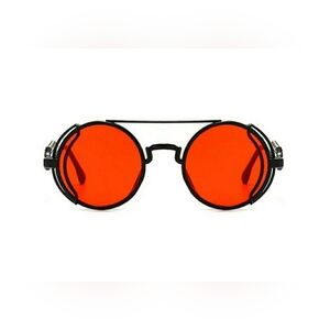 Round Retro Vintage Steampunk Sunglasses Double Bridge Metal Glasses Unisex